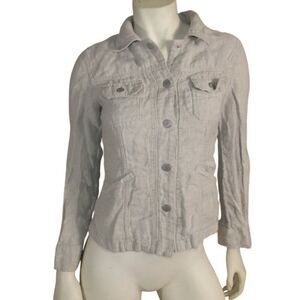 J.JILL Linen Jacket, XS, Beige/Sand, Snaps, 4 Pocket, Long sleeve, Summer Weight